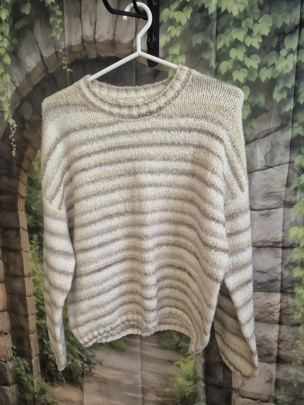 Z Supply Cream & Tan Striped Crewneck Sweater
